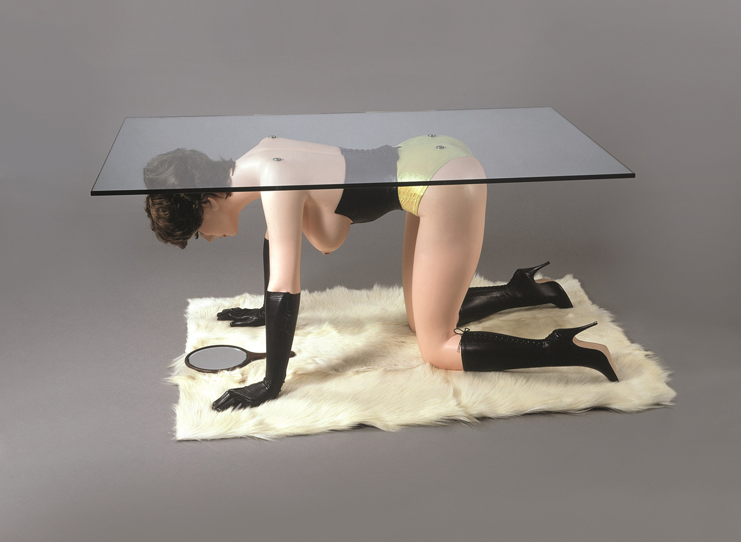 Allen Jones, Table, 1969, painted fibreglass, resin, Plexiglas, mixed media and tailor made accessories, 61 x 130 x 76 cm, private collection, courtesy the artist and Marlborough Fine Art, London