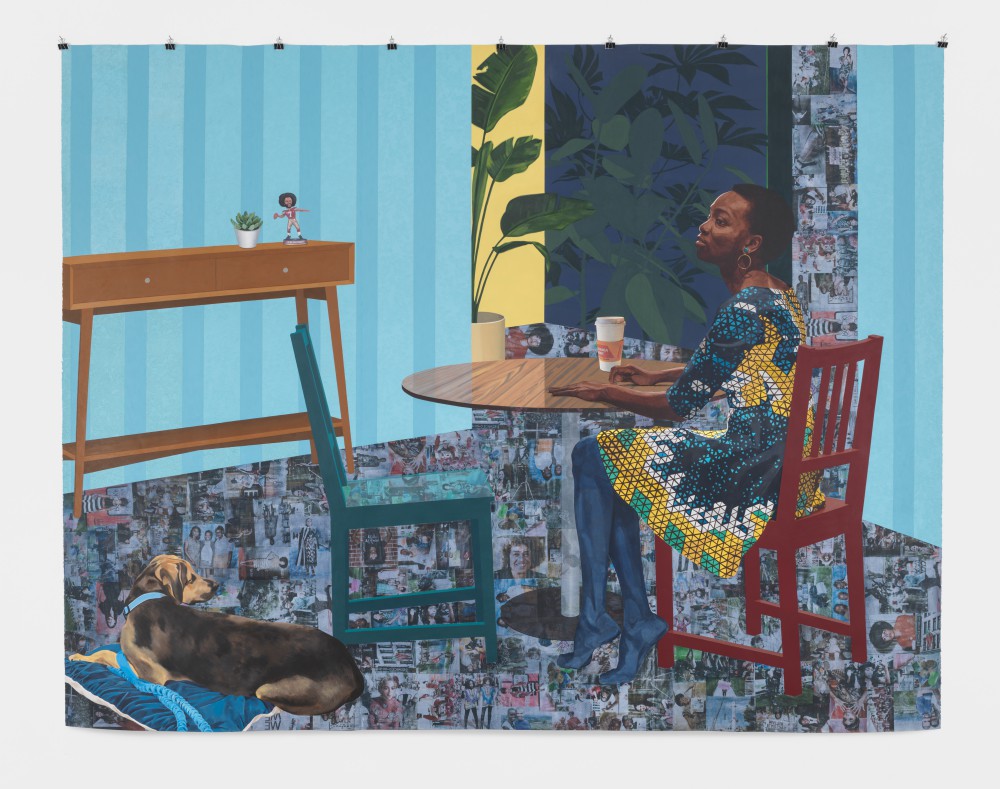  Njideka Akunyili Crosby Dwell: Me, We, 2017 Acrylic, transfers, colored pencil, charcoal, and collage on paper 96 x 124 in. Courtesy of the artist, Victoria Miro, and David Zwirner Photo: Mary Raap / EPW Studio 