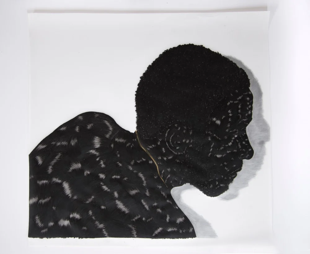 Toyin Ojih Odutola Birmingham, Study I, 2014 Charcoal and graphite on Mylar 21 x 23 in. 30 x 32 1/2 x 1 1/2 in. (framed) © Toyin Ojih Odutola. Courtesy of the artist and Jack Shainman Gallery, New York