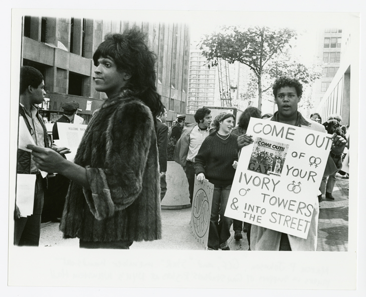  Diana Davies Untitled (Marsha P. Johnson Hands Out Flyers For Support of Gay Students at N.Y.U.), c. 1970 Digital print, 11 x 14 in. © The New York Public Library/Art Resource, New York. 