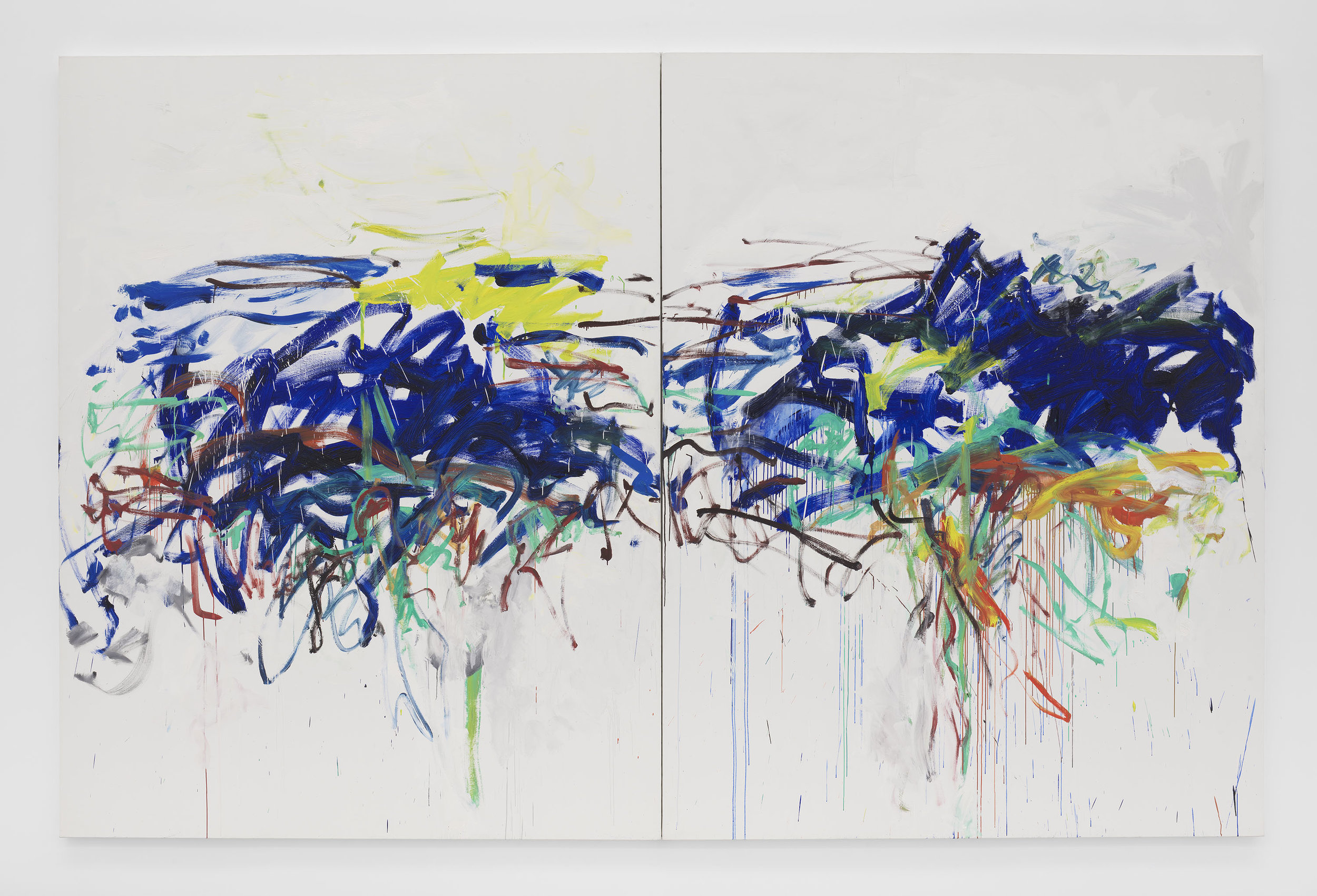   Joan Mitchell ,  Untitled , 1992, Oil on canvas in two (2) parts, 102 3/8 x 157 3/4 inches, 260 x 400.7 cm 
