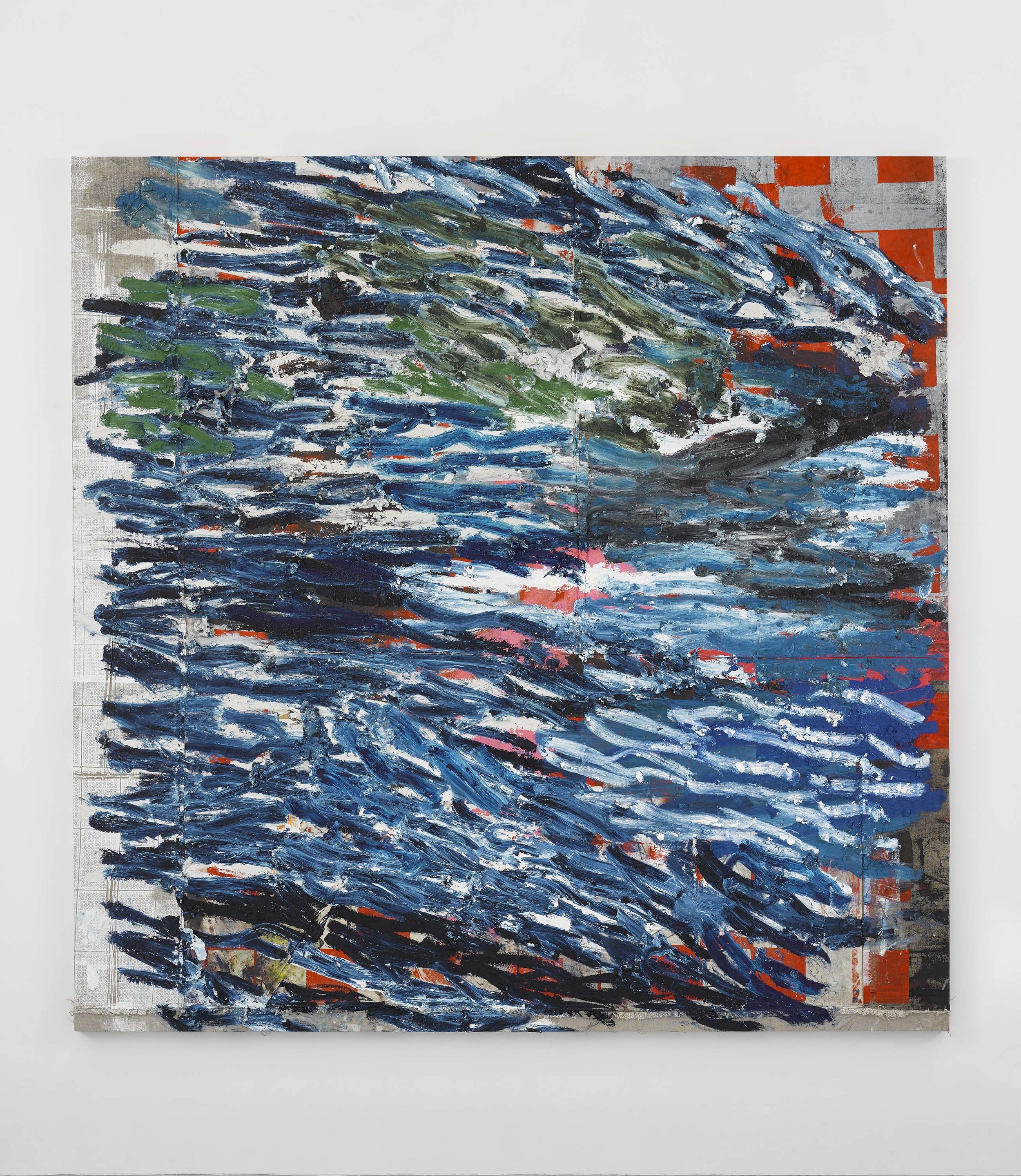   Oscar Murillo,   (untitled) surge , 2017-2019, Oil and oil stick on canvas and linen, 90 1/2 x 90 1/2 inches, 230 x 230 cm 