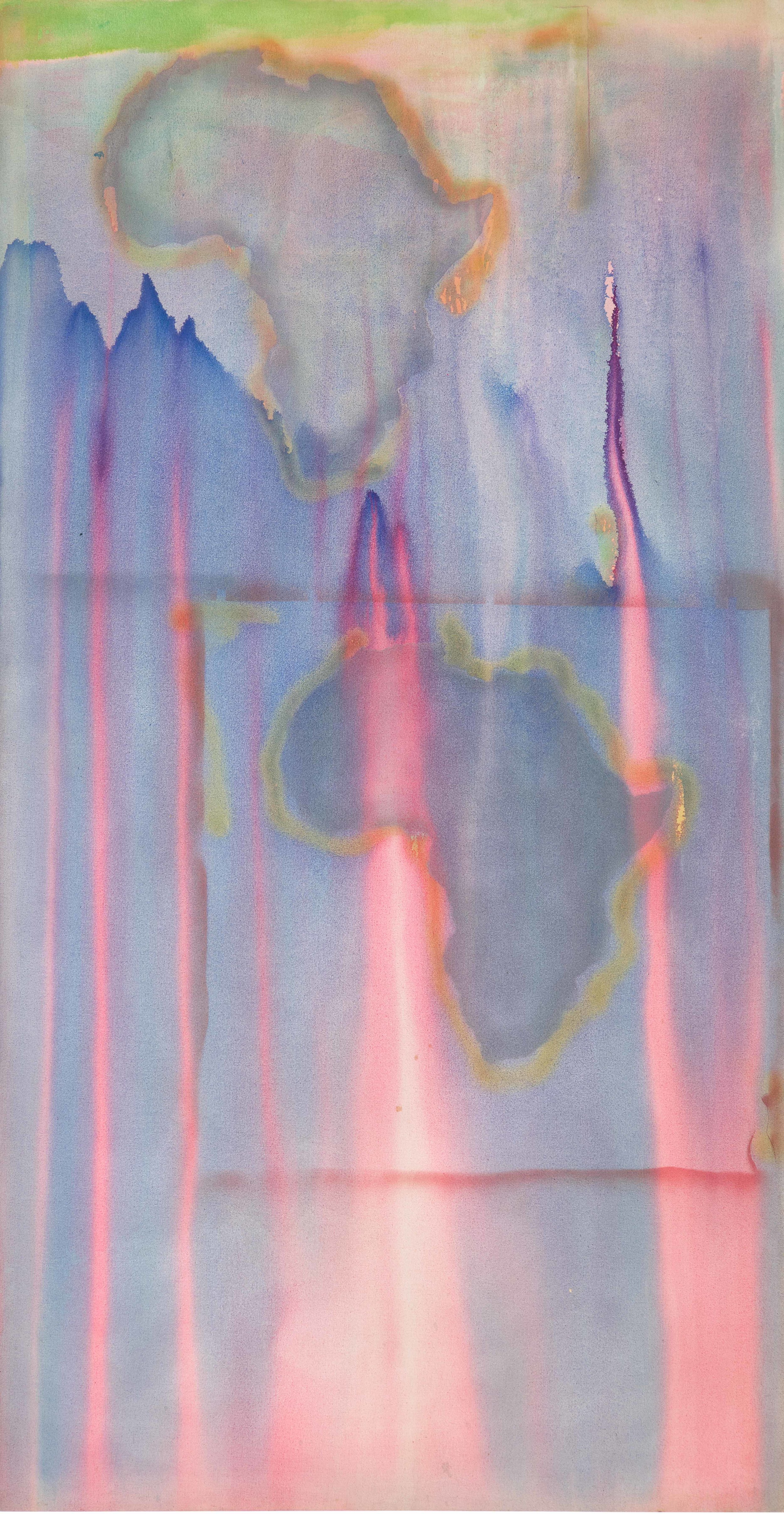   Barticaborn   I , 1967, Acrylic paint, spray paint, and oil wax on canvas, 2340 x 1224 mm, Lowinger Family Collection © Frank Bowling. All Rights Reserved, DACS 2019 