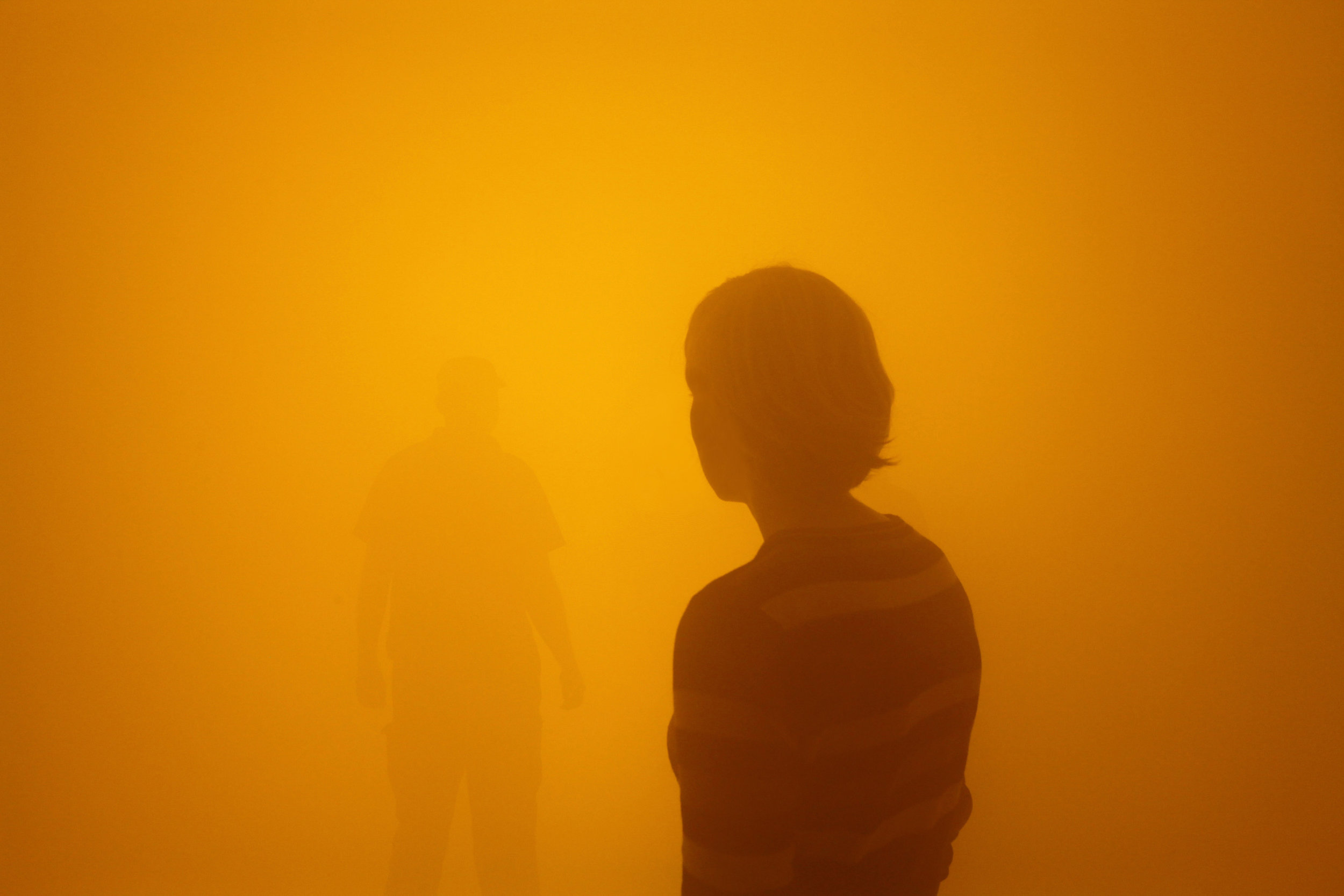   Olafur Eliasson (b.1967)   Din blinde passager  (Your blind passenger) 2010 Fluorescent lamps, monofrequency lamps, fog machine, ventilator, wood, aluminium, steel, fabric, plastic sheet Dimensions variable Installation view at ARKEN Museum of Mode