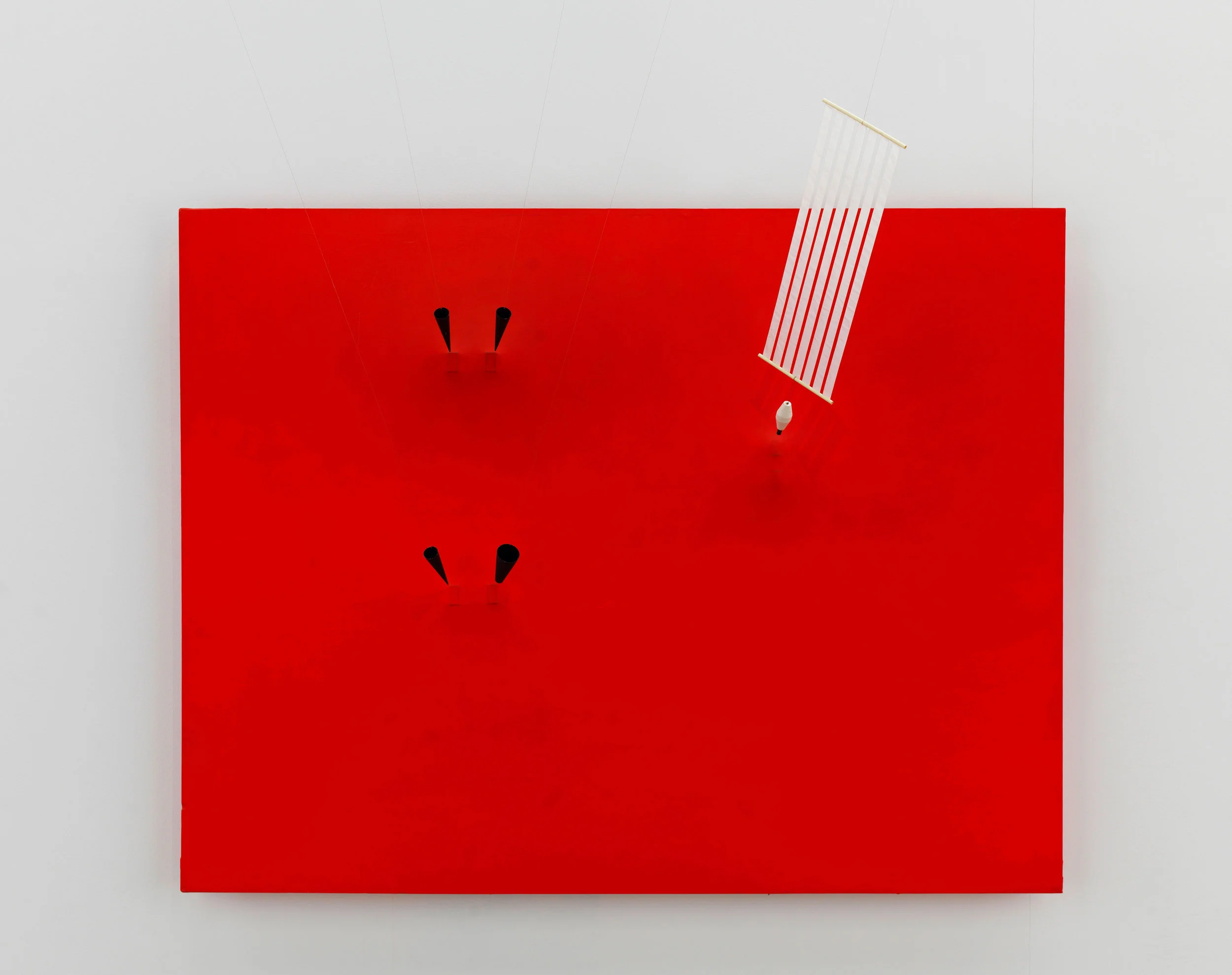 Magnetic Wall 9 (Red) 1961 Acrylic paint on canvas, magnets, copper wire, foam, paint, plastic,steel, synthetic cloth 180 × 220 × 10 cm Centre Pompidou, Musée national d’art moderne–Centre de création industrielle, Paris © ADAGP, Paris and DACS, London 2019 Photo: Georges Meguerditchian