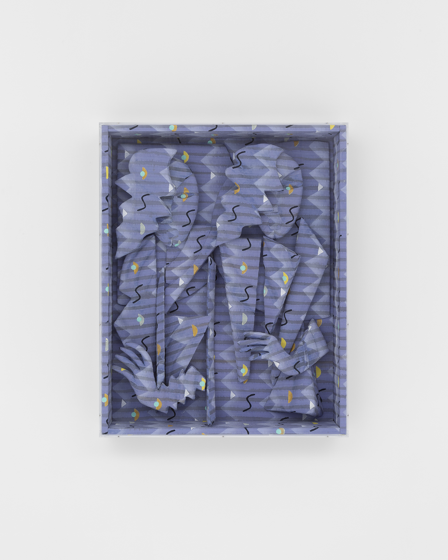  Anya Kielar  Talk Talk,  2019 paint, linen fabric, foam, aqua-resin, wood, plexiglass 38.5 x 30.5 x7.5 in / 97.8 x 77.5 x 19.1 cm 