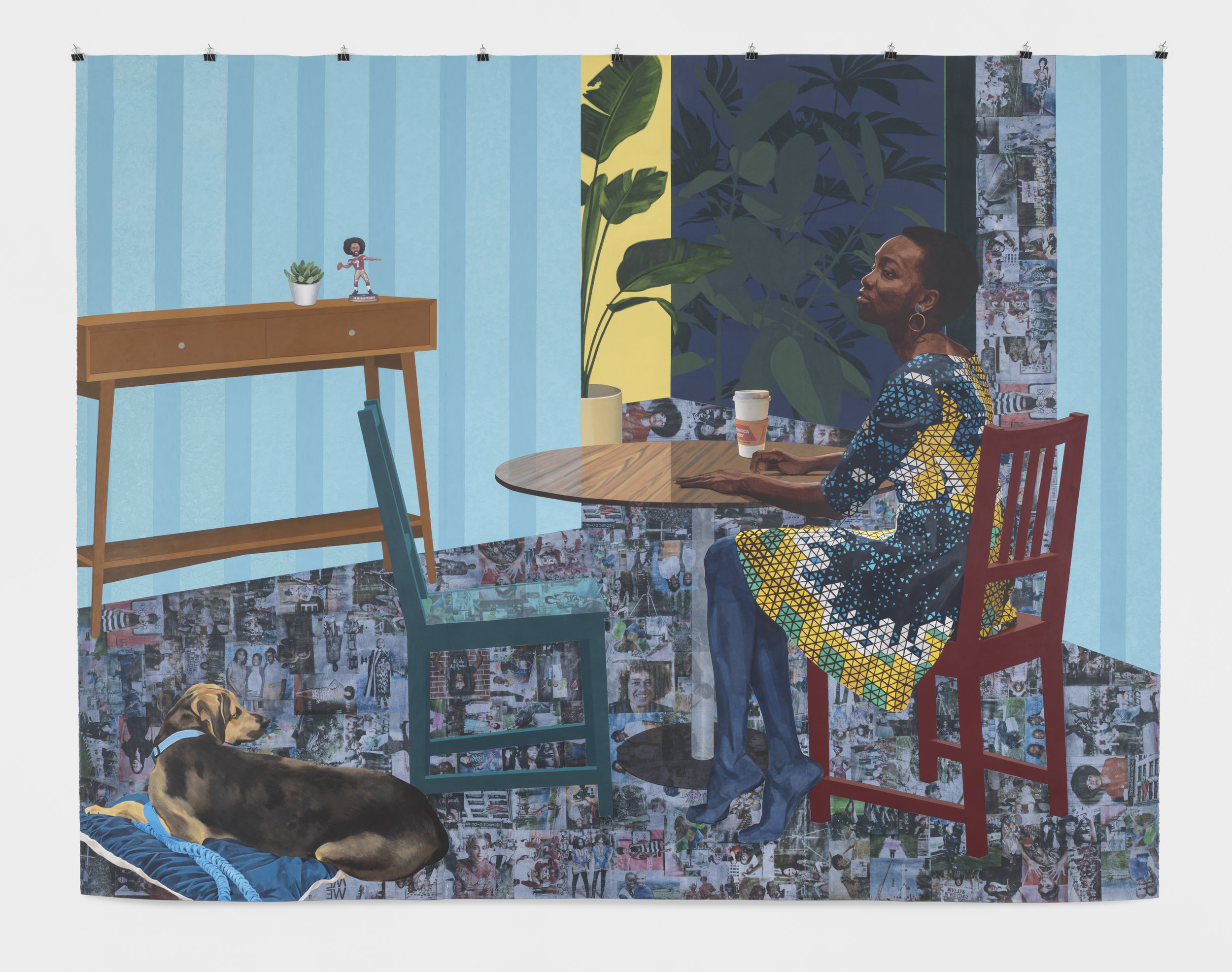  Njideka Akunyili Crosby Dwell: Me, We, 2017 Acrylic, transfers, colored pencil, charcoal and collage on paper 96" x 124" 