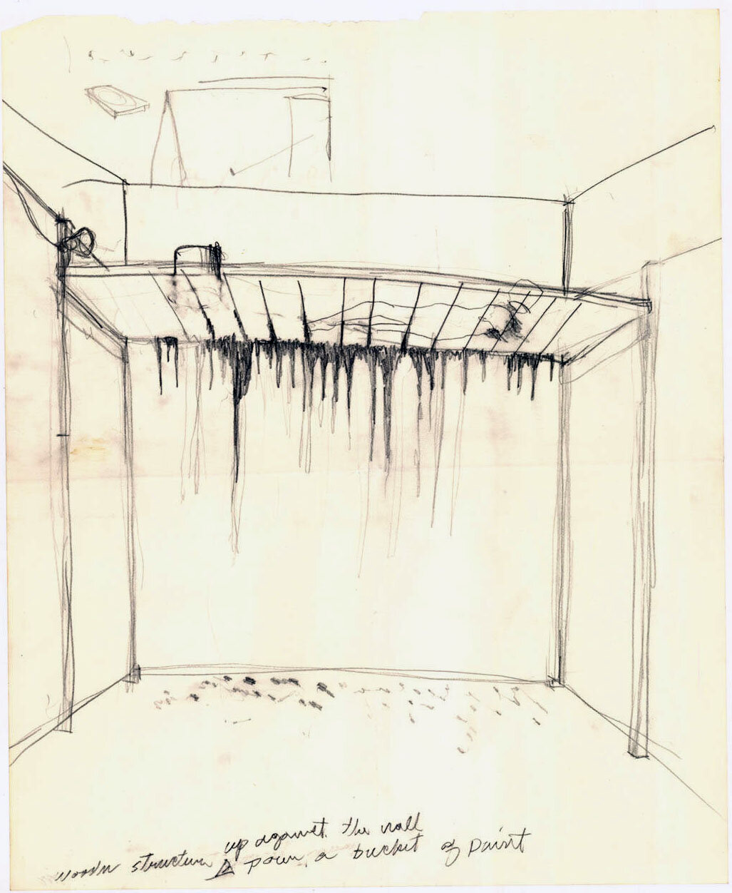 Paul McCarthy, Wooden Structure Up Against the Wall, Pour a Bucket of Paint, 1972