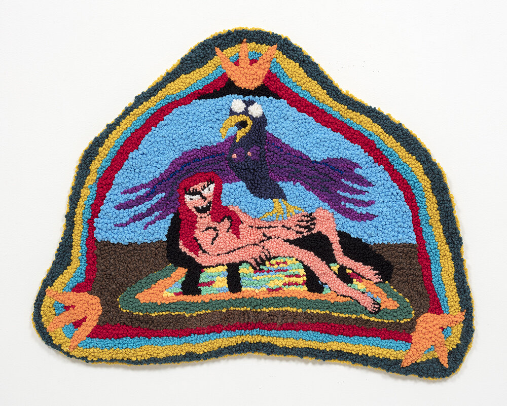  Hannah Epstein   Ego &amp; Intuition , 2020 Wool, acrylic, cotton and burlap 29 x 39 inches (73.7 x 99.1 cm) 