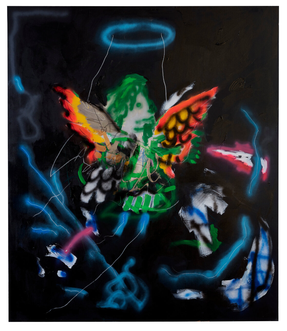  Robert Nava  Night Storm Angel , 2020 Acrylic, grease pencil, and crayon on canvas  85 x 73 inches (215.9 cm x 185.4 cm) 