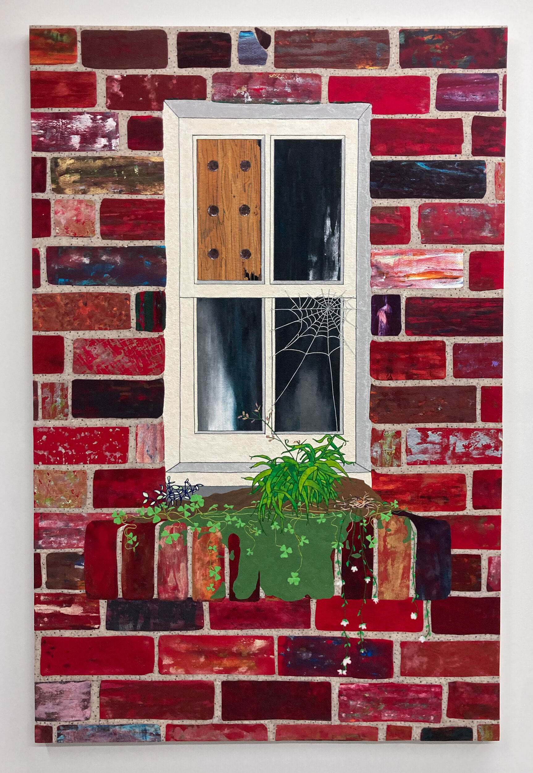  James Gobel  Old Vic Window , 2020 Hand cut felt, acrylic, flashe, embroidery thread and PVA on canvas (72 in. x 48 in.) 
