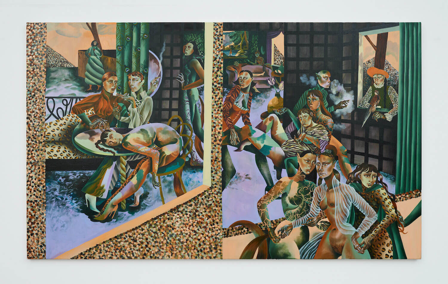  Jessie Makinson   Le Crunch , 2020  Oil and pigment on canvas  47.25 x 78.75 inches (120 x 200 cm) 