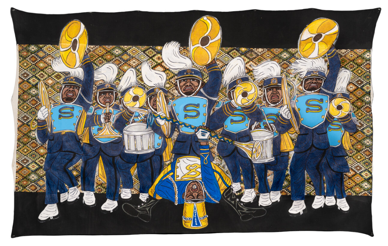  Keith Duncan   Southern University Marching Band , 2020 Acrylic with fabric on canvas 68 x 108 inches 