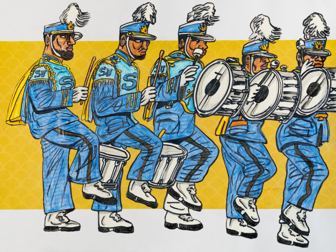  Keith Duncan  Southern Drum Line 1 , 2020 Colored pencil and marker on paper 18 x 24 inches 