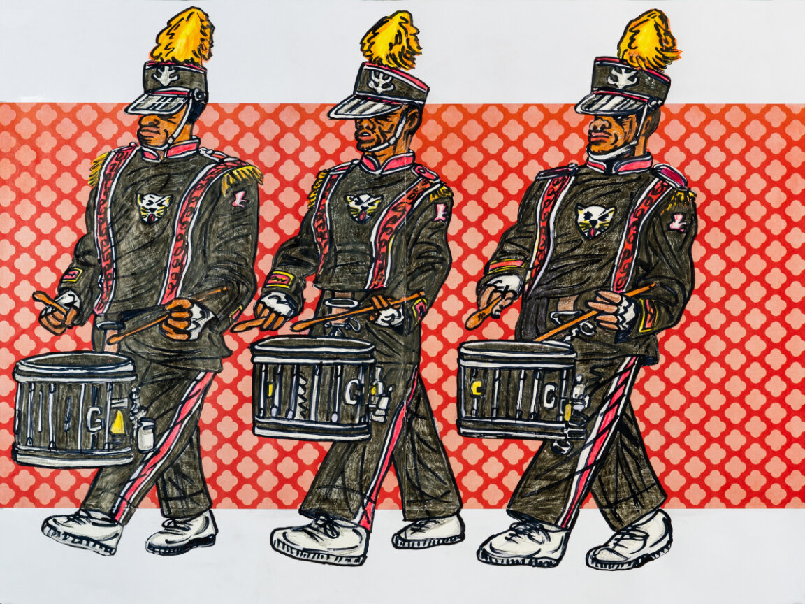  Keith Duncan  Grambling State University Drum Line , 2020 Colored pencil and marker on paper 18 x 24 inches 