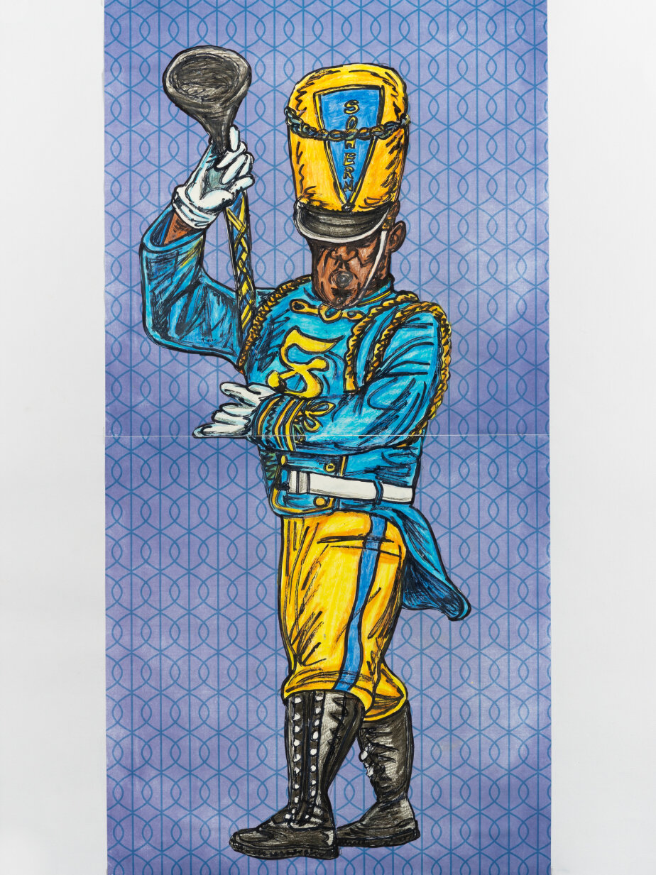  Keith Duncan  Southern University Drum Major 6 , 2020 Colored pencil and marker on paper 24 x 18 inches&nbsp; 