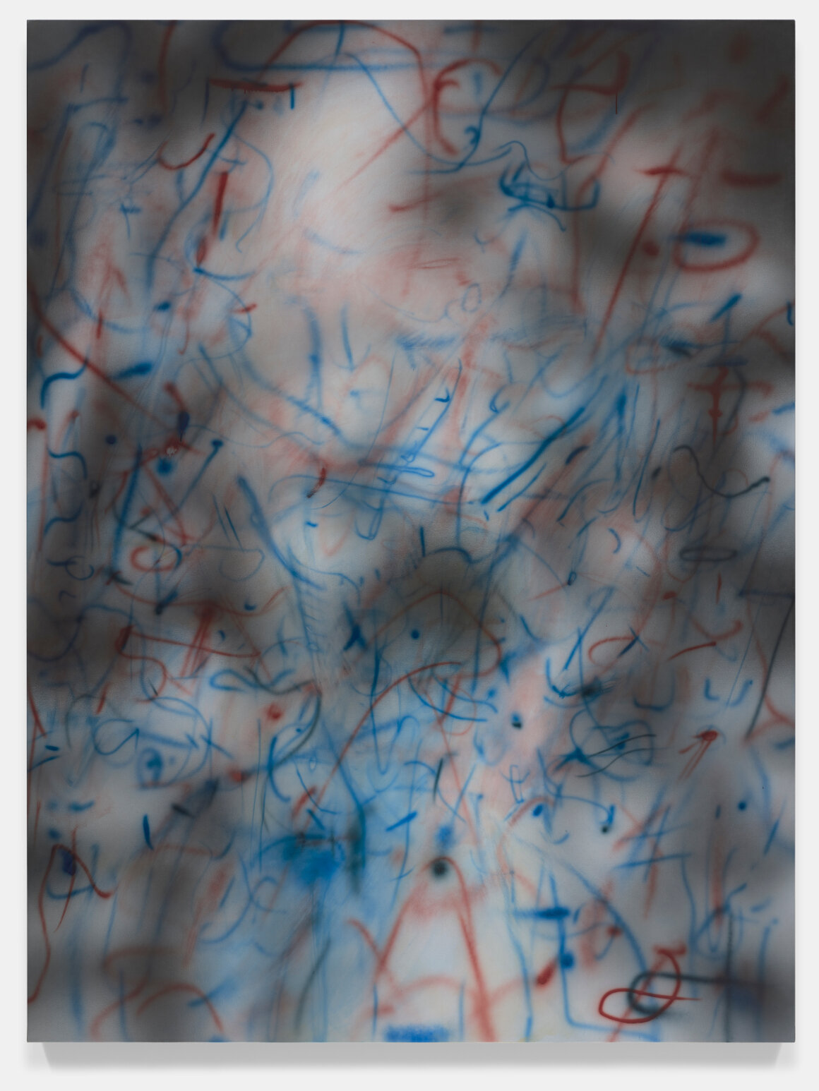  Julie Mehretu  Rubber Gloves (O.C.) , 2018 Ink and Acrylic on Canvas 96 x 72 in (243.8 x 182.9 cm) Private Collection. © Julie Mehretu Courtesy of the artist, White Cube, London and Marian Goodman Gallery, New York.  Photo: Tom Powel Imaging 