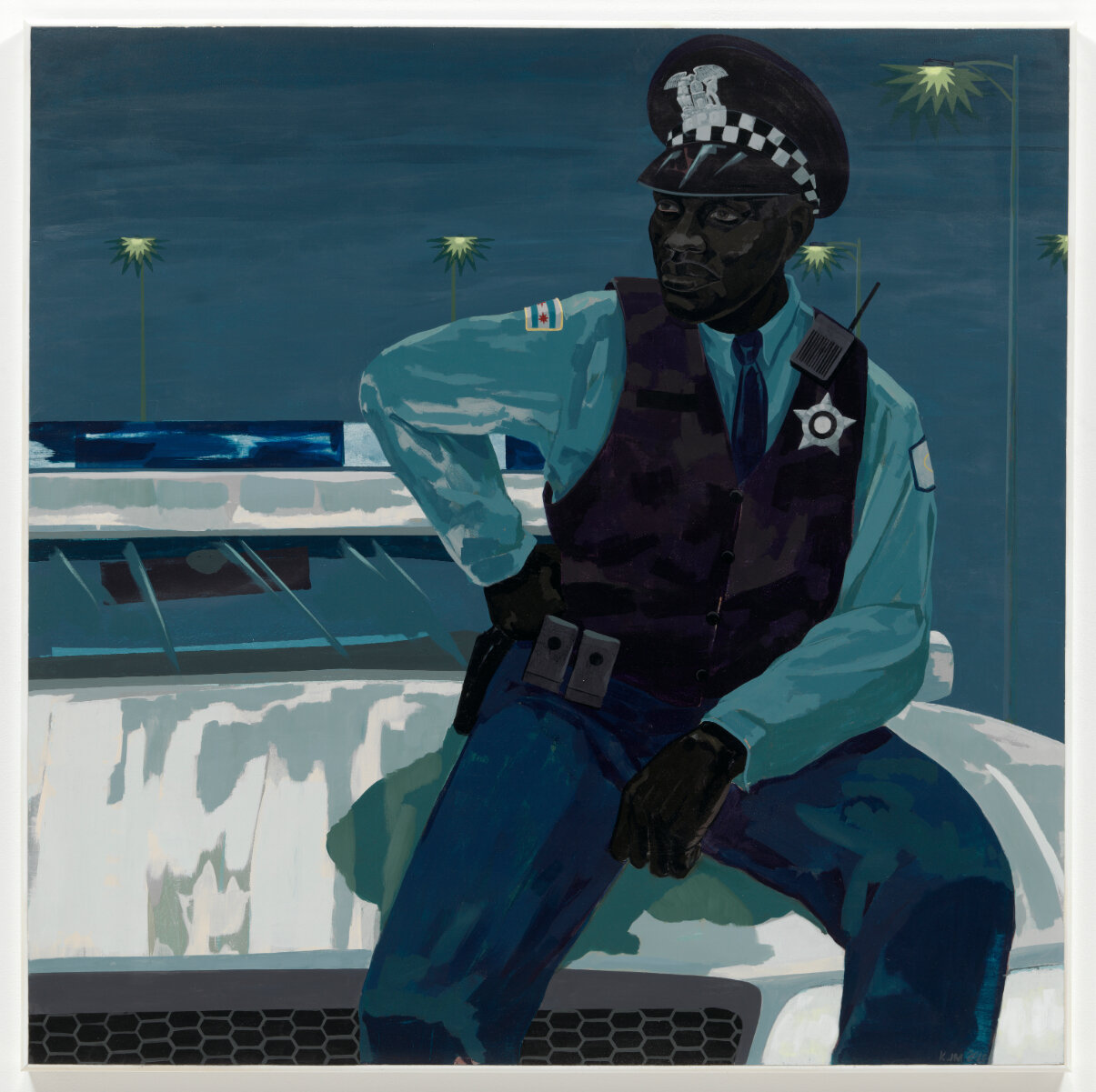  Kerry James Marshall  Untitled (policeman) , 2015 Acrylic on PVC panel with plexiglass frame 60 x 60 in (152.4 x 152.4 cm) Museum of Modern Art, Gift of Mimi Haas in honor of Marie-Josée Kravis. © Kerry James Marshall. Courtesy the artist and Jack S