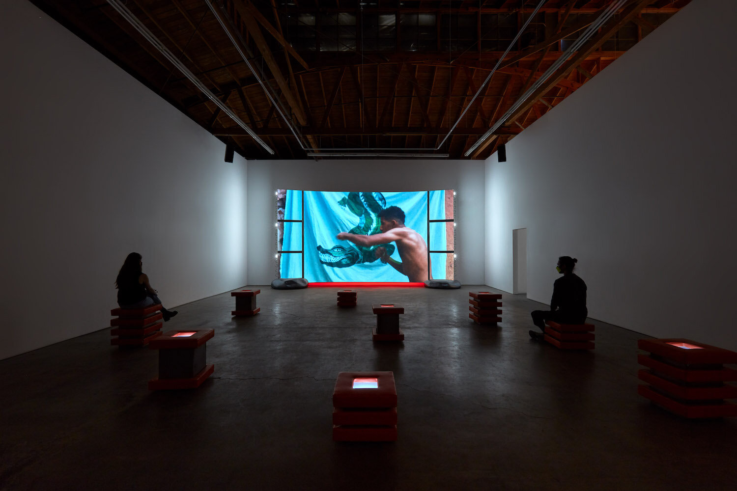  Installation view, Meriem Bennani,  Guided Tour of a Spill , 2021  Photograph: Paul Salveson  Courtesy of the Artist and François Ghebaly, Los Angeles  