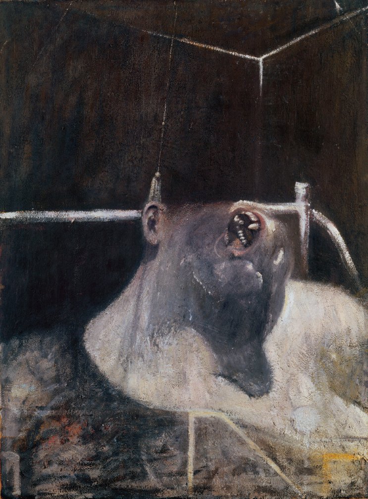  Francis Bacon,  Fragment of a Crucifixion , 1950 Oil and cotton wool on canvas, 140 x 108.5 cm Collection Van Abbemuseum, Eindhoven © The Estate of Francis Bacon. All rights reserved, DACS/Artimage 2021. Photo: Hugo Maertens 