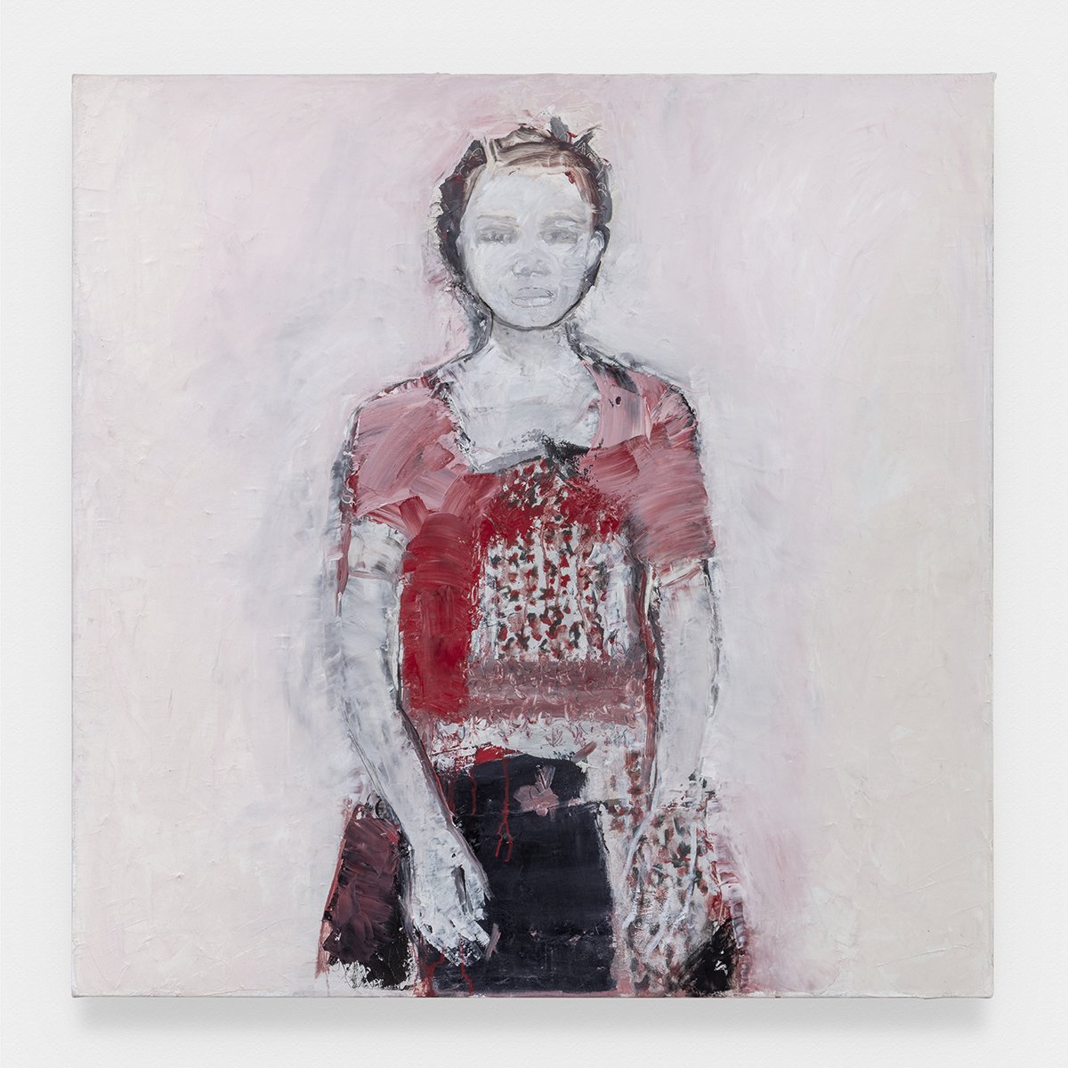  Linda Stojak  Untitled: Printed Dress , 2021 Oil on canvas 32h x 32w inches courtesy the artist and Lowell Ryan Projects 