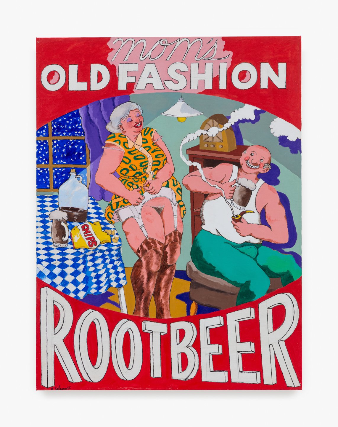  Robert Colescott,  MOM'S OLD FASHION ROOT BEER , 1974. Acrylic on canvas; 78 5/8 x 59 3/8 in (199.7 x 150.8 cm). © The Robert H. Colescott Separate Property Trust / Artists Rights Society (ARS), New York. Courtesy of The Trust and Blum &amp; Poe, Lo