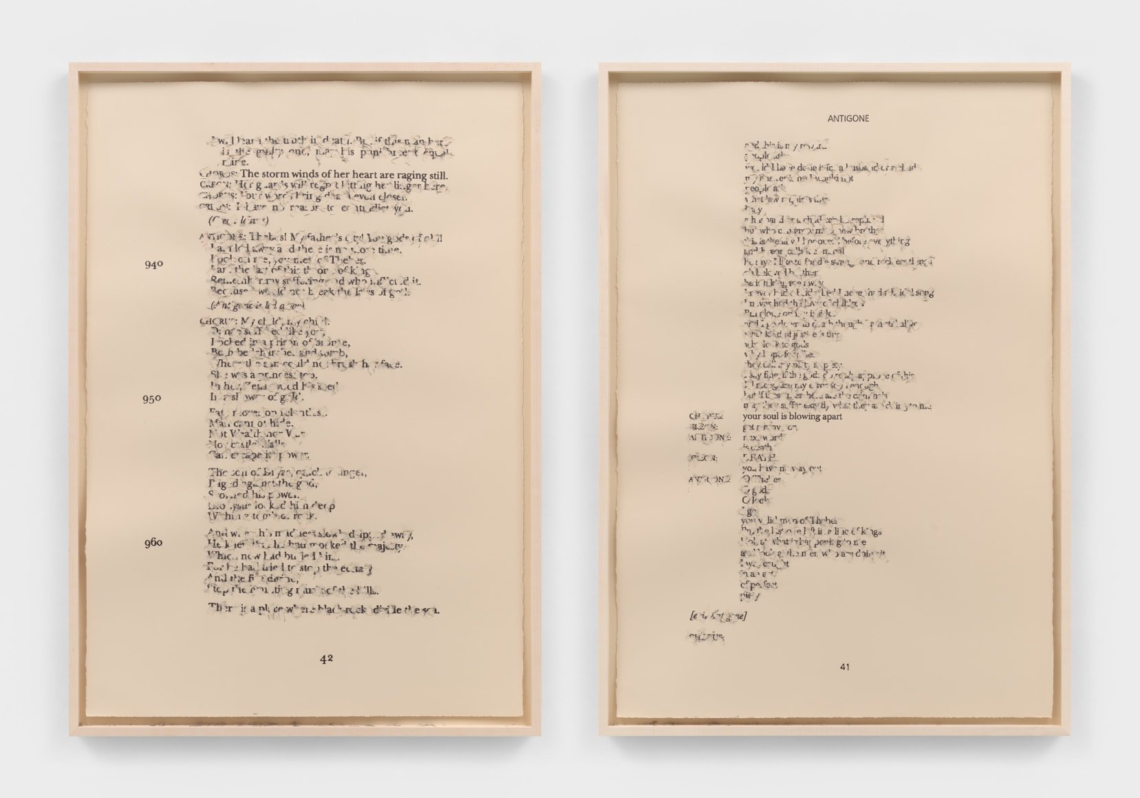  Bethany Collins  Antigone: 1998 / 2015 , 2023 Graphite on Somerset paper in two parts 44 x 30 in each (111.8 x 76.2 cm each) 46 1/2 x 32 3/8 x 1 3/4 in framed each (118.1 x 82.2 x 4.4 cm framed each) 