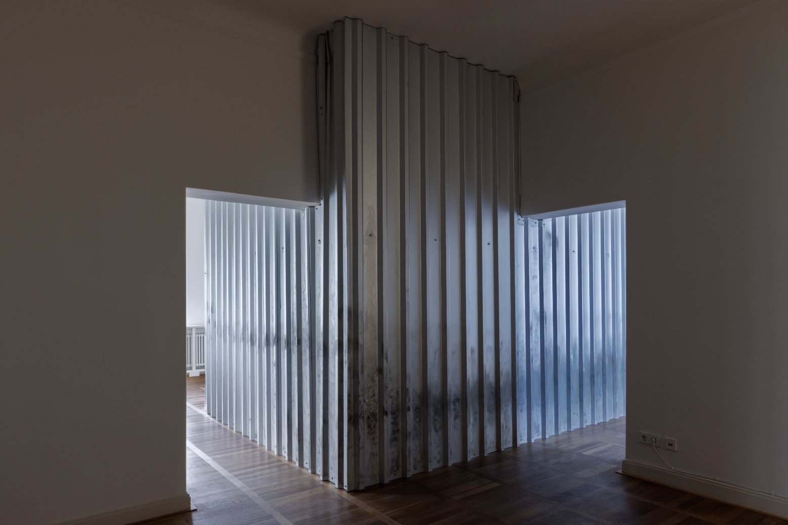  Tolia Astakhishvili &amp; Dylan Peirce  I have no constraints, only limit is me  (2023) Corrugated steel sheets, 8 channel audio installation, 50 min, loop.  Installation view Haus am Waldsee Courtesy the artists; LC Queisser, Tbilisi 