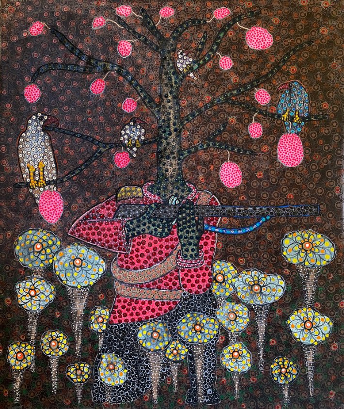   Gardons la forêt,  2023 Ousmane Niang Acrylic on canvas 180x150 cm / 71x59 in Image courtesy of AFIKARIS Gallery 