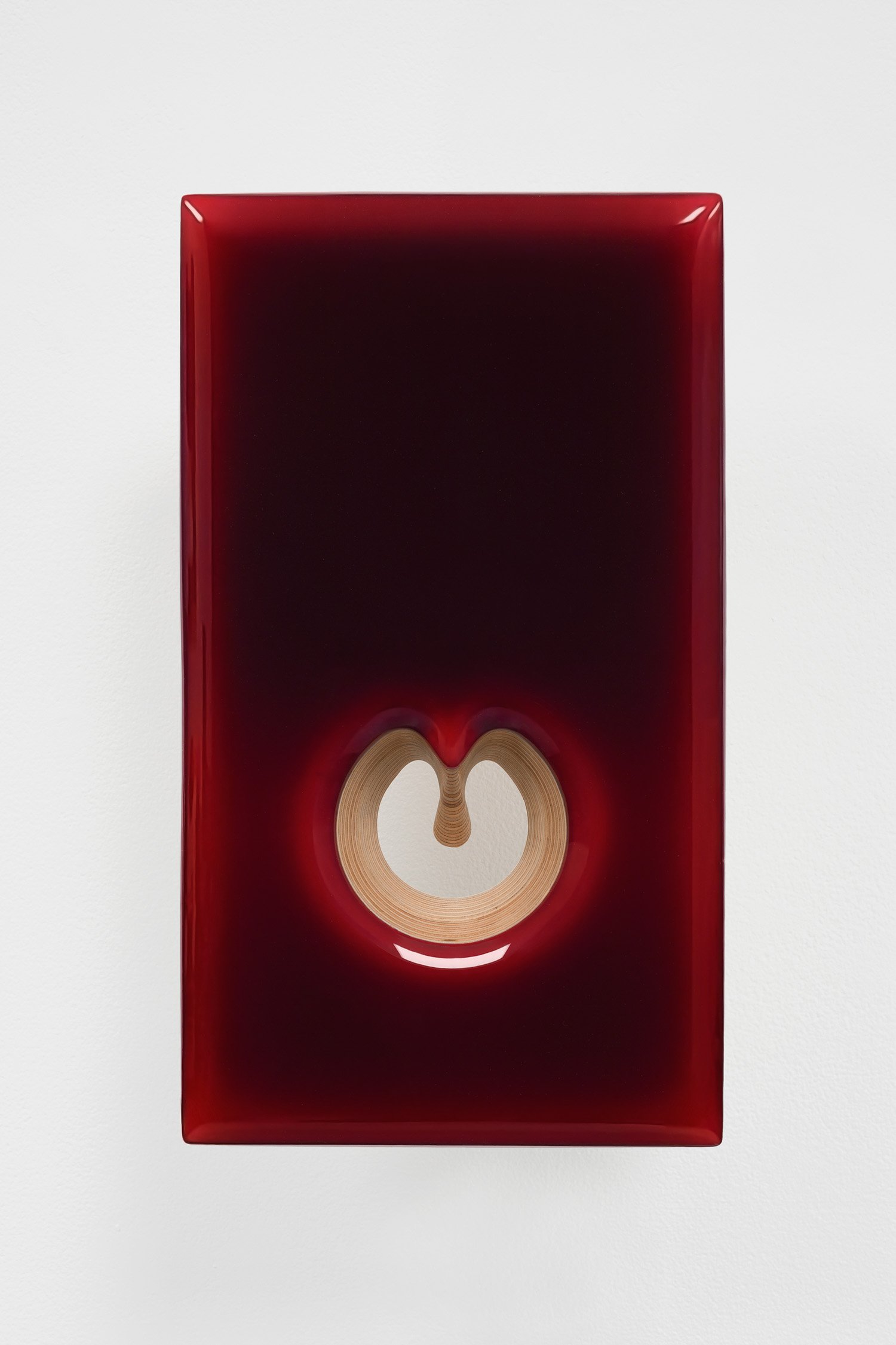   Donald Moffet ,&nbsp; Lot 080820 (open red) , 2020,&nbsp;pigmented epoxy resin, acrylic, wood panel, and steel,&nbsp;14 x 8 x 5 3/4 in. (35.6 x 20.3 x 14.6 cm). Courtesy of the artist and Marianne Boesky Gallery, New York and Aspen. Photo: Joseph P