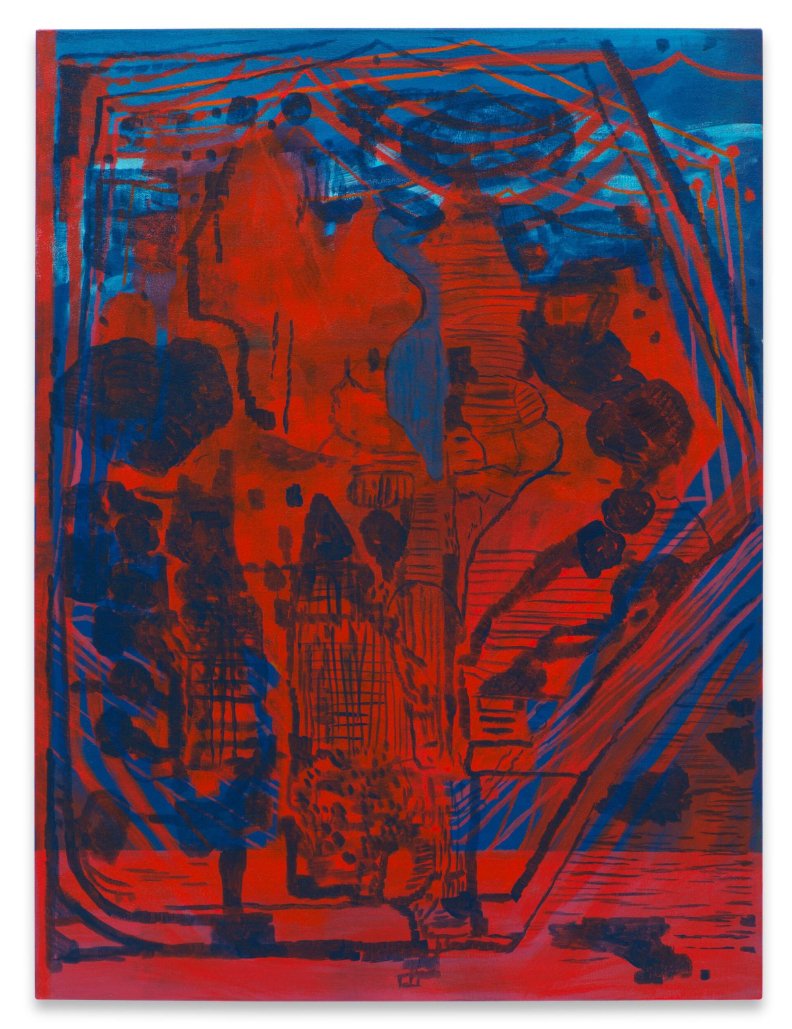  EJ Hauser  RED BIRD SPIRITS ( 2023) acrylic on canvas 101.6 x 76.2 cm 