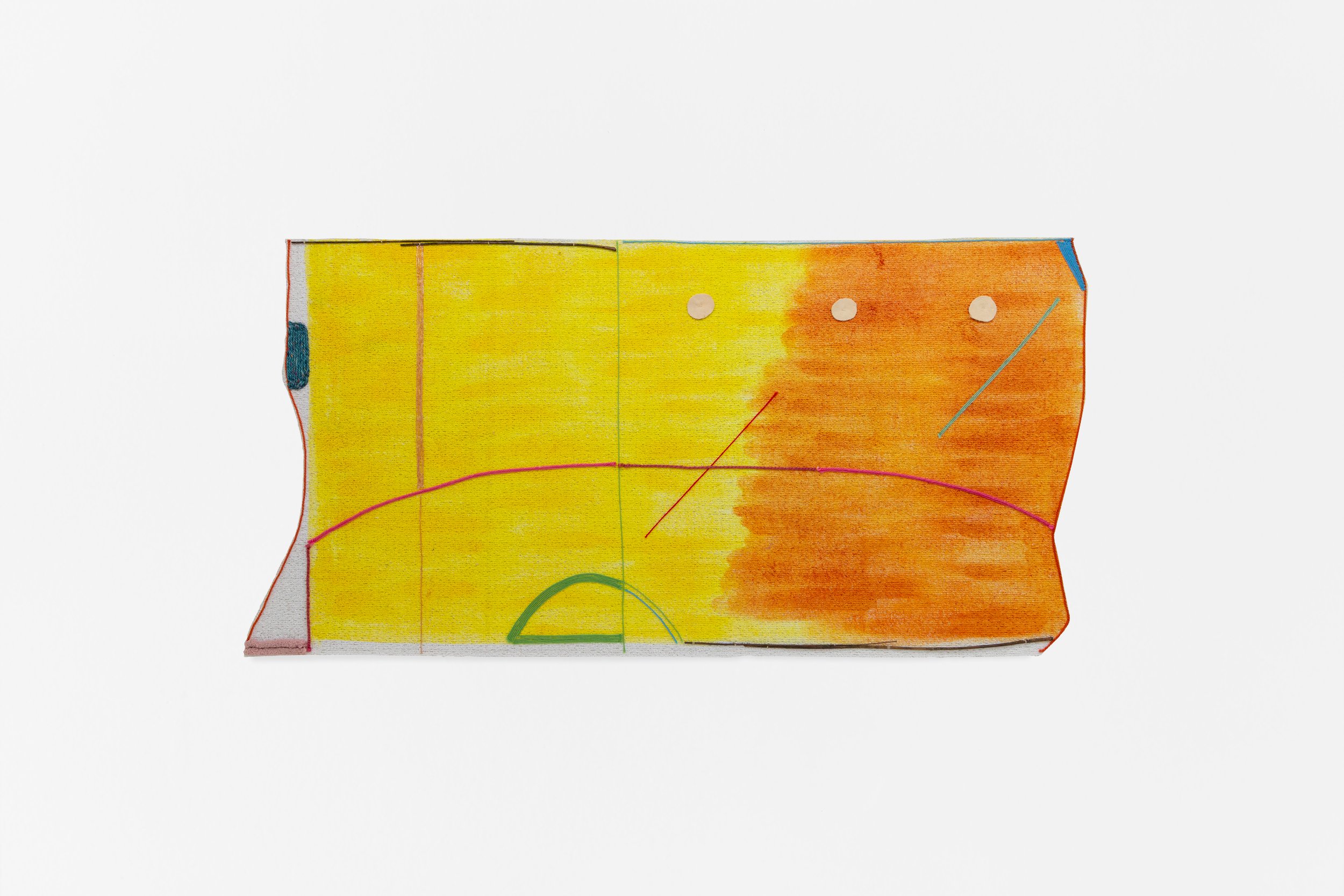  Teresa Baker  Yellow Prairie Grass,  2023 acrylic, yarn and buckskin on artificial turf 38 x 75 in. / 96.52 x 190.5 cm 