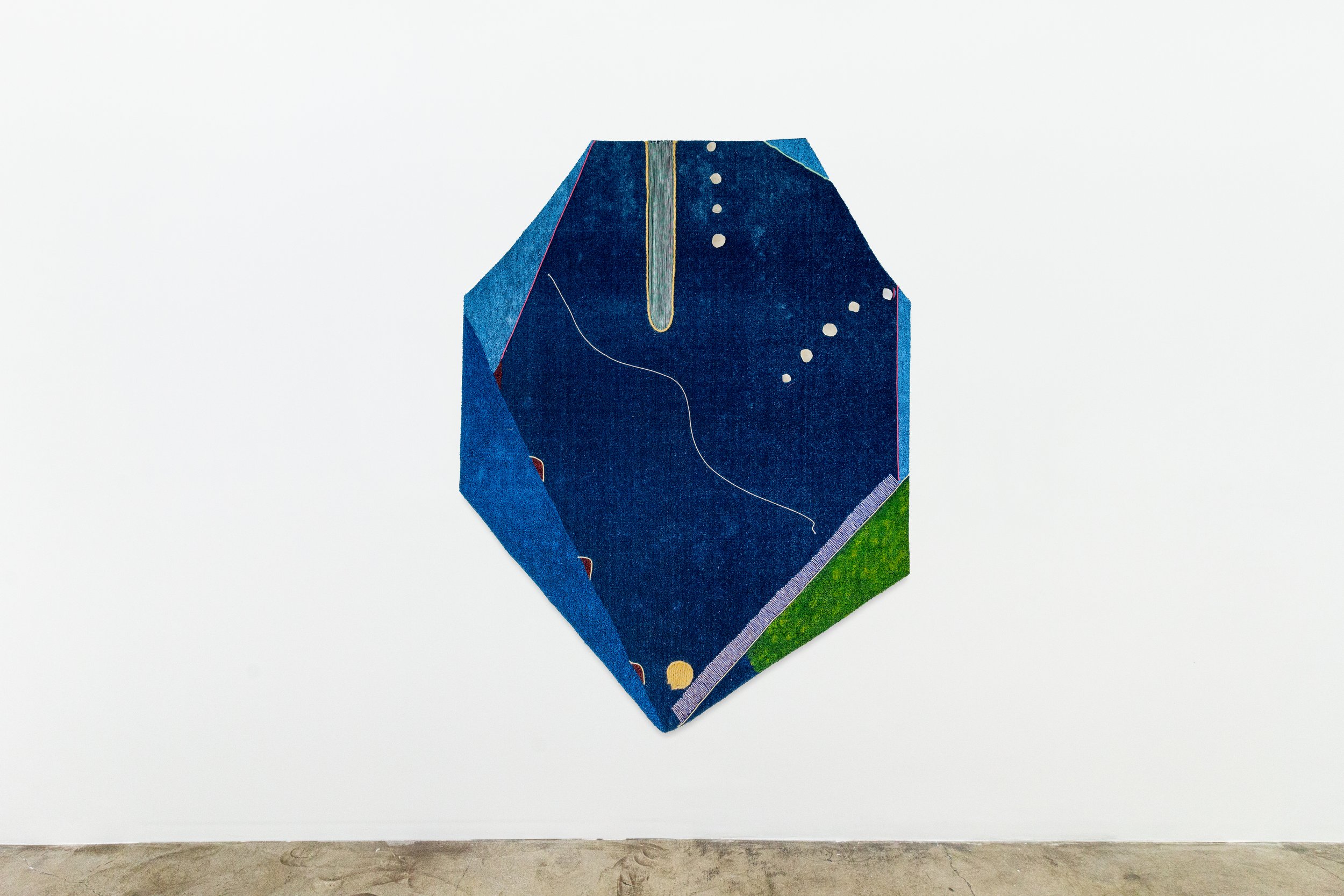  Teresa Baker  Spring Unforeseen , 2023 parfleche, yarn and acrylic on artificial turf 76 x 57 in. / 193.04 x 144.78 cm 
