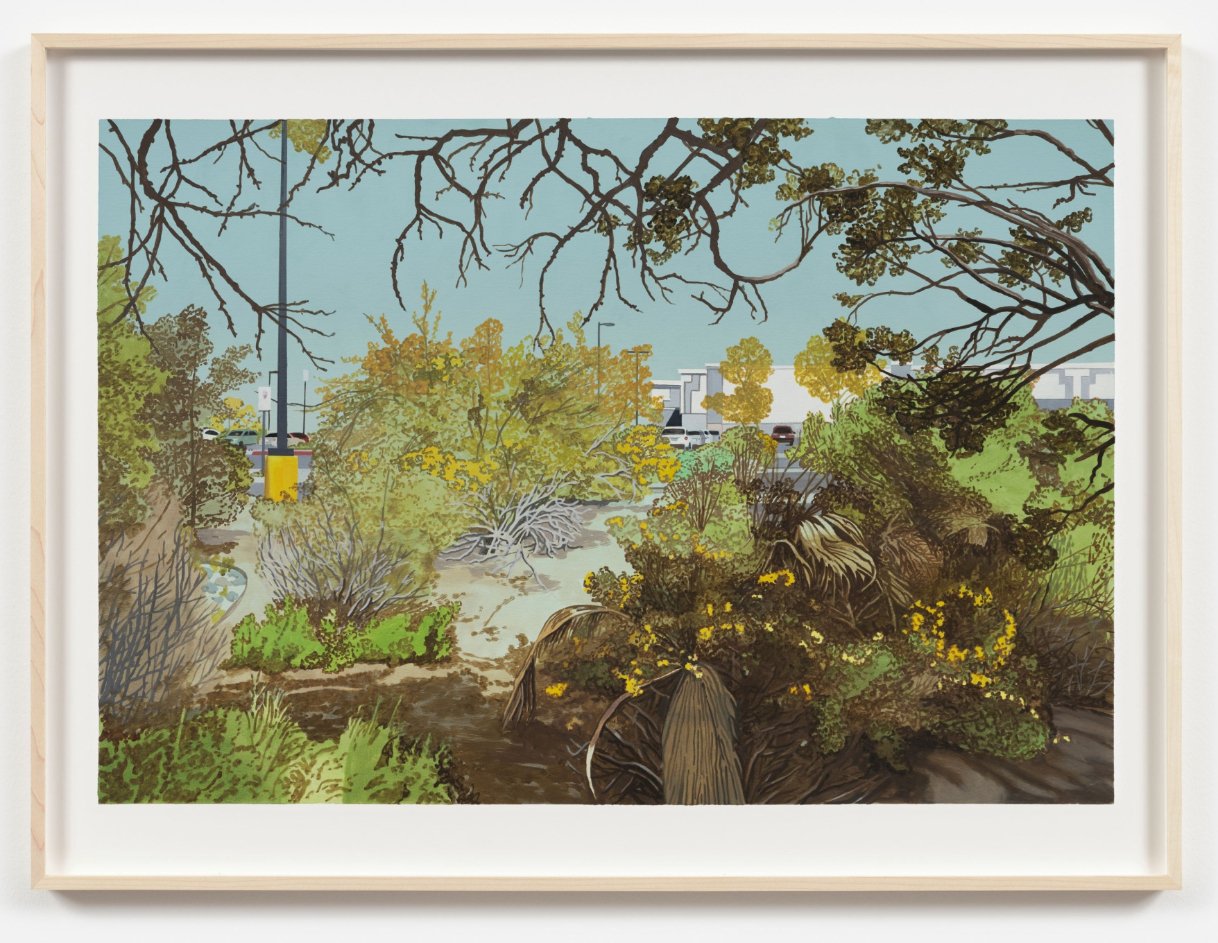  Jake Longstreth   Springtime at the Scottsdale, Arizona Walmart #1  (2023) oil on Arches oil paper 48.3 x 71.1 cm.; 19 x 28 in. 59.4 x 79.8 x 3.5 cm.; 23 3/8 x 31 3/8 x 1 3/8 in. (framed) 