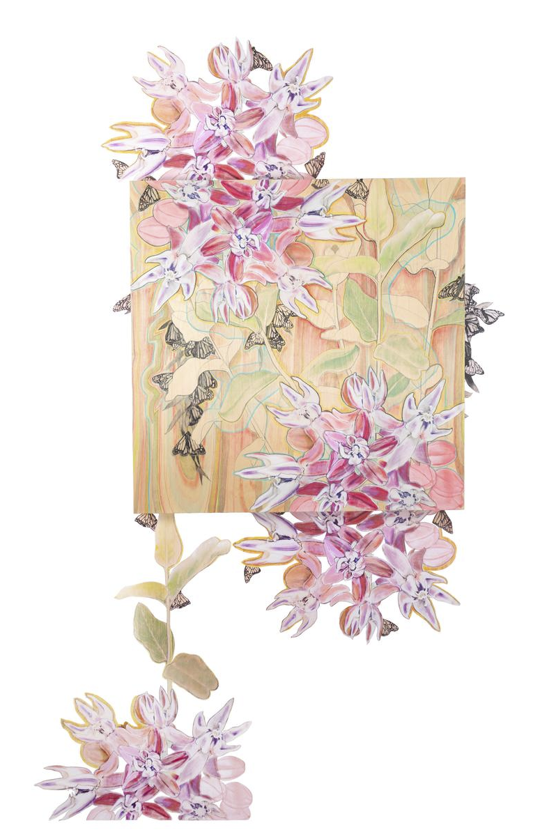  Sheila Metcalf Tobin  Showy Milkweed and Monarchs  Drawing with mixed media and wall decal collage 95 x 42 in Image courtesy of artist 