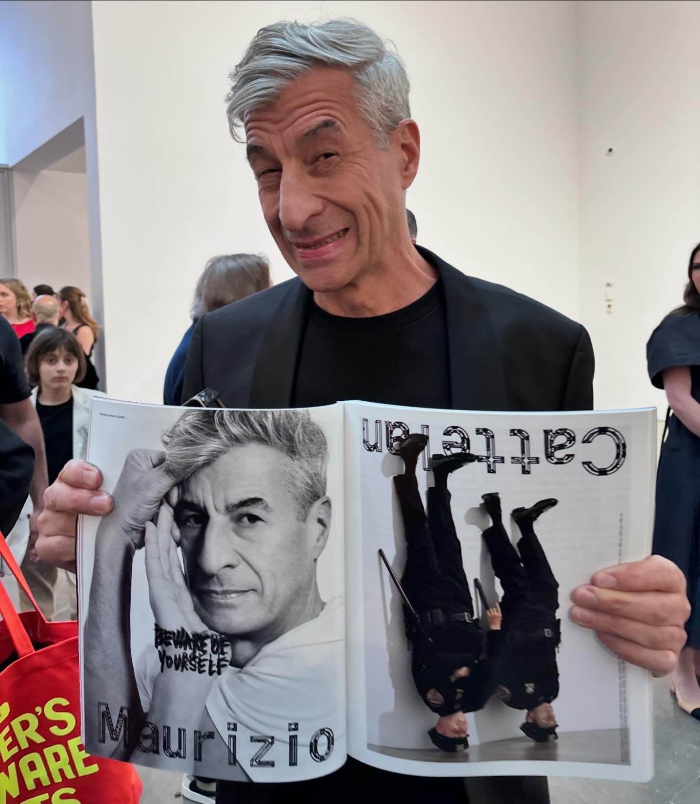 Maurizio Cattelan with his interview in Autre&rsquo;s SS24 Levity Issue at the opening of his first solo gallery exhibition in over two decades at @gagosian how do we make light of a violent and chaotic world? 

Preorder 🔗 in bio 

#mauriziocattelan