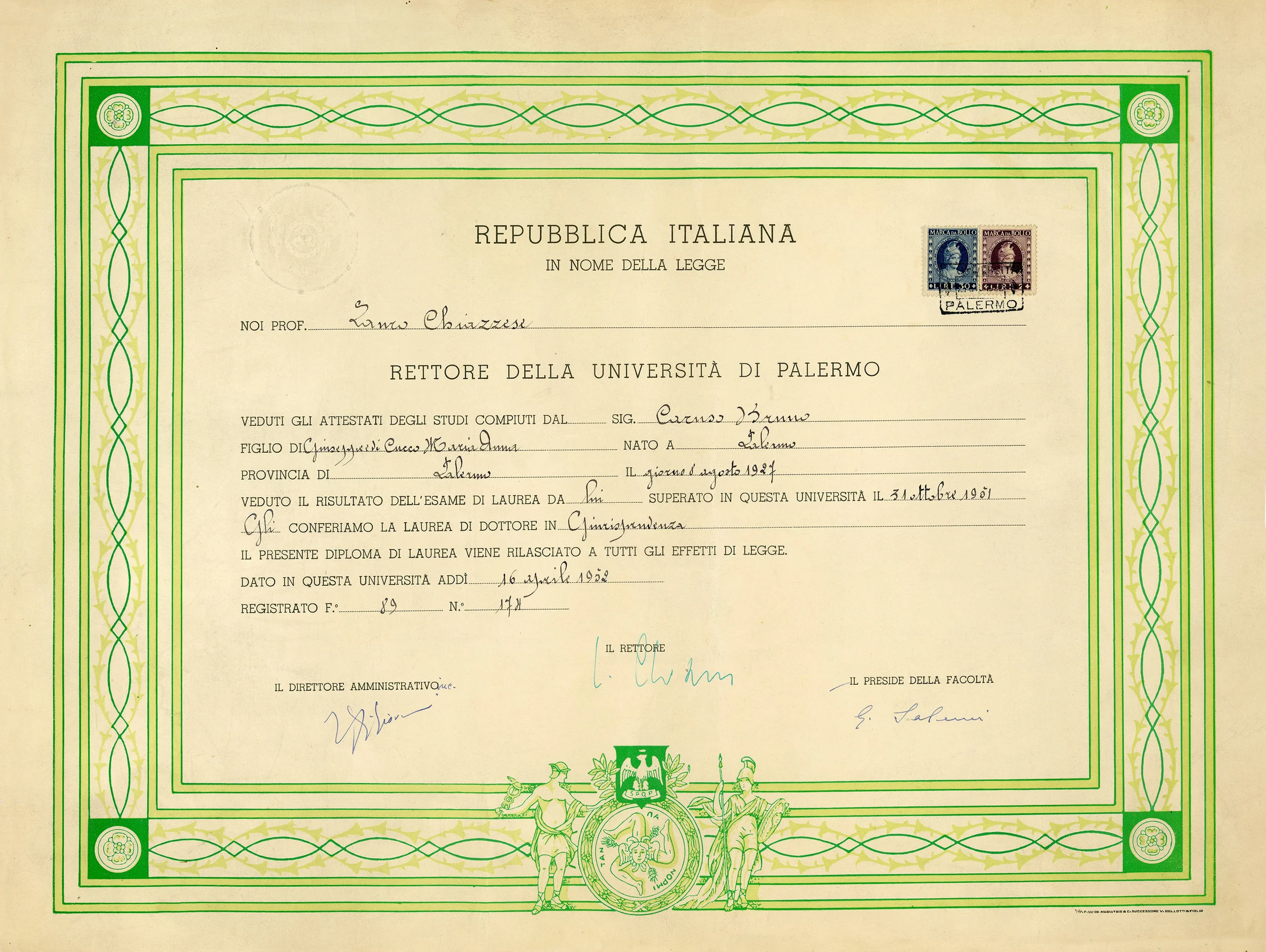 Law Degree, University of Palermo