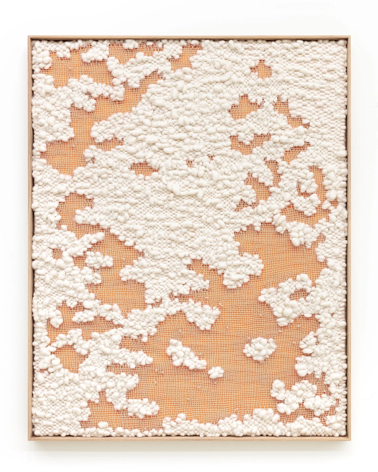 MELON CRUNCH is part of my Pareidolia series. 
Pareidolia is our tendency to find meaning in randomness. The titles point to the composition behind each piece. ✨🍈 

MELON CRUNCH Painted cord, wool, painted panel, wood frame 62.75 &times; 49.75 &time