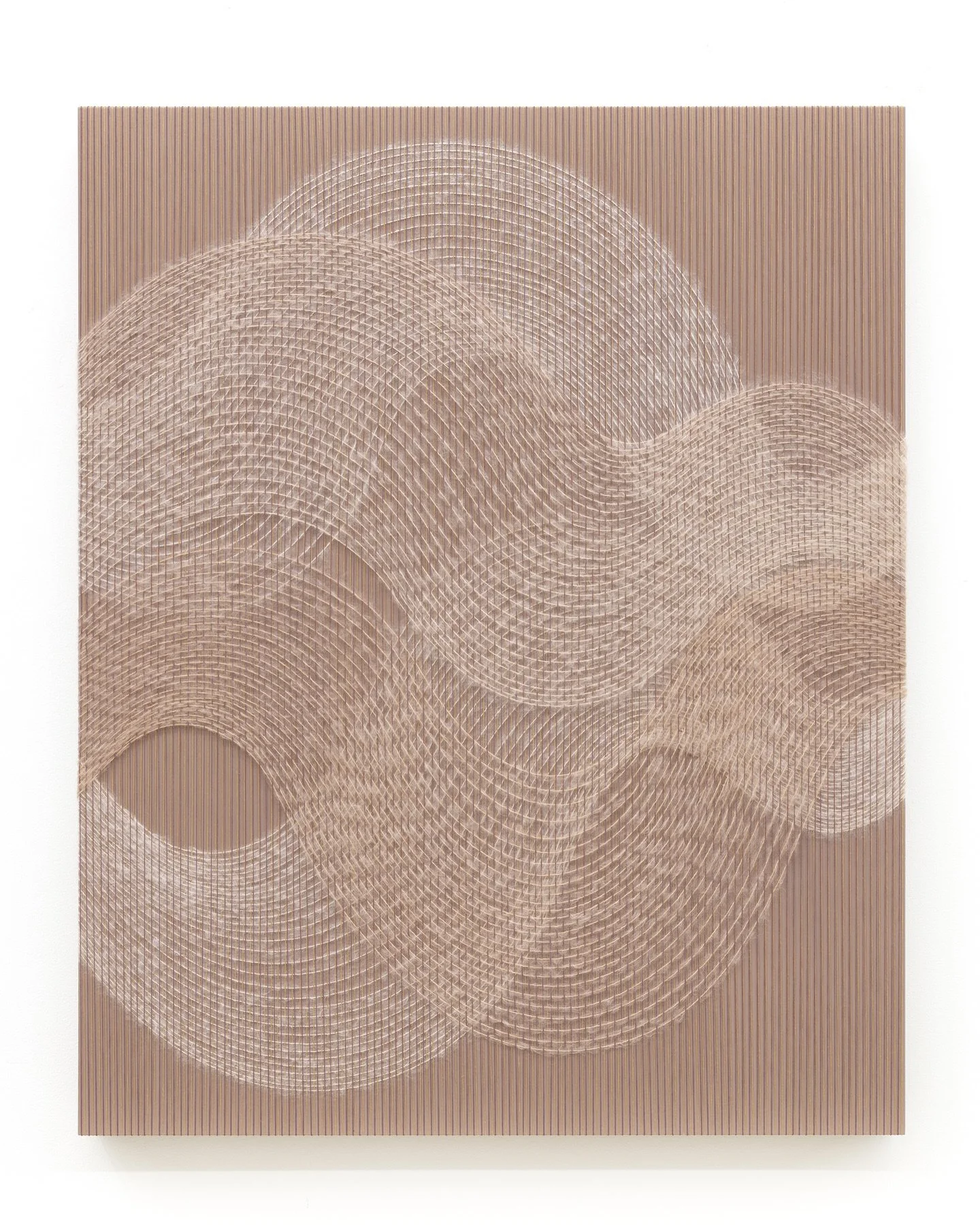 This work opens up a new direction for the Shield series. Looking forward to keep pushing it this year.

Now part of a private collection in Hillsborough, CA. 

IN RETROSPECT
Natural fibers and painted panel
45 x 36 x 3 in
2025
More images on website