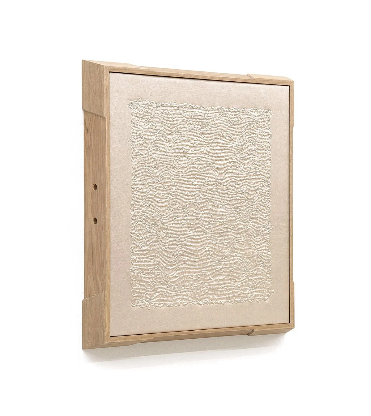  HELD ONTO, SILK Silk, archival tyvek, foam, stainless steel  hardware and white oak 35 x 28.5 x 4.5 in 2026  + more details  