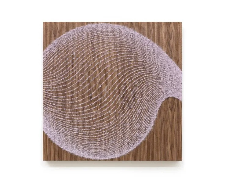  APERTURE OF AIR Natural fibers and walnut veneer panel 36 × 36 x 3 in 2025  + more details  