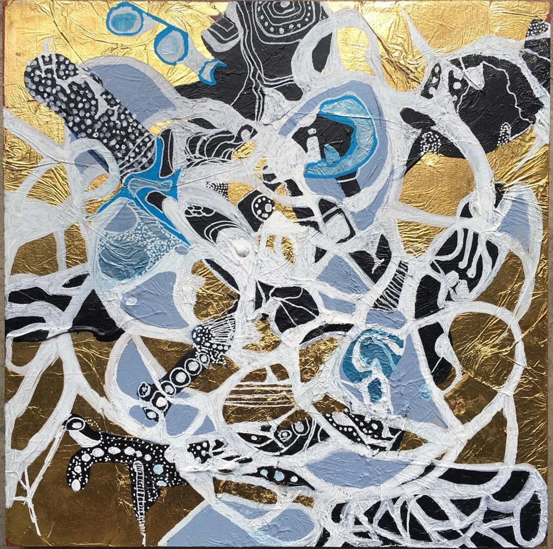Crispr 12x12" Acrylic and gold leaf on panel