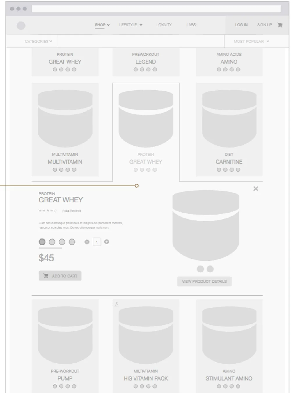 Quick-shop Wireframe