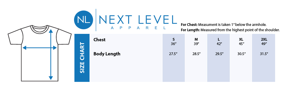 Next Level 6010 Size Chart