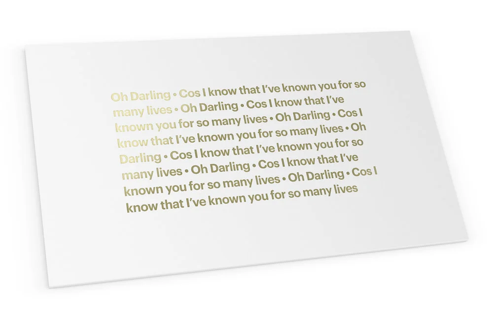 Sean Adams designs Beatie Wolfe's Oh Darling track card off her Raw Space Album