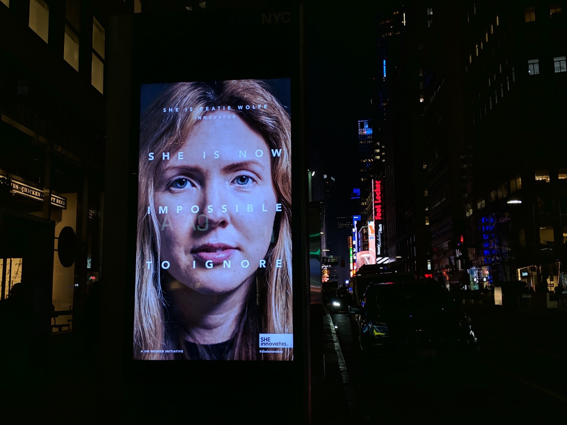 NYC Time Square approach ft Beatie Wolfe in UN campaign.JPG