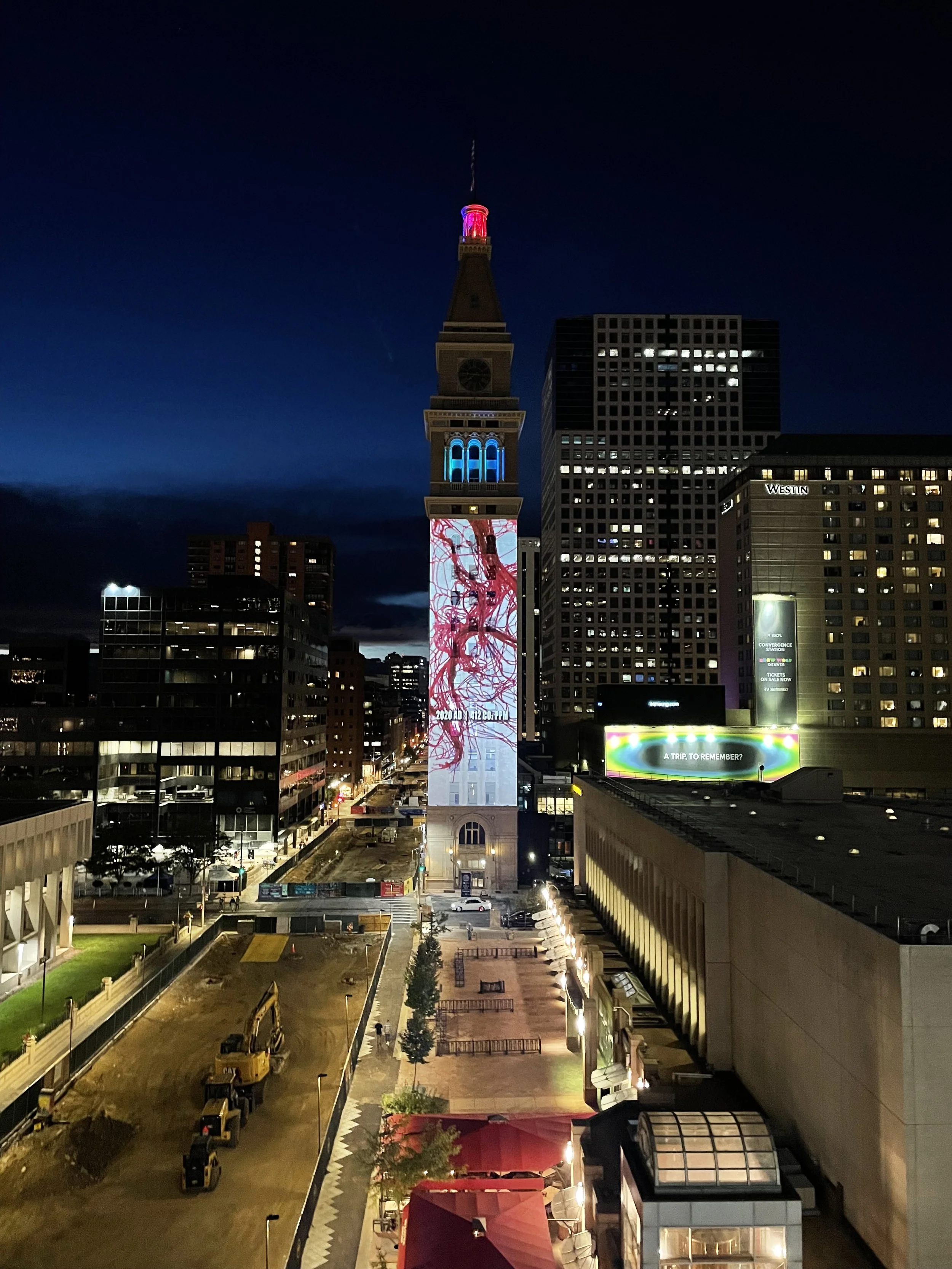 Denver Clocktower, From Green to Red projection, photos