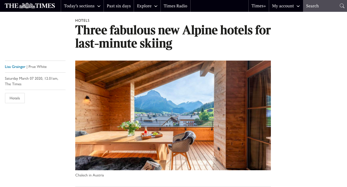 The Times: Three fabulous new Alpine hotels for last-minute skiing