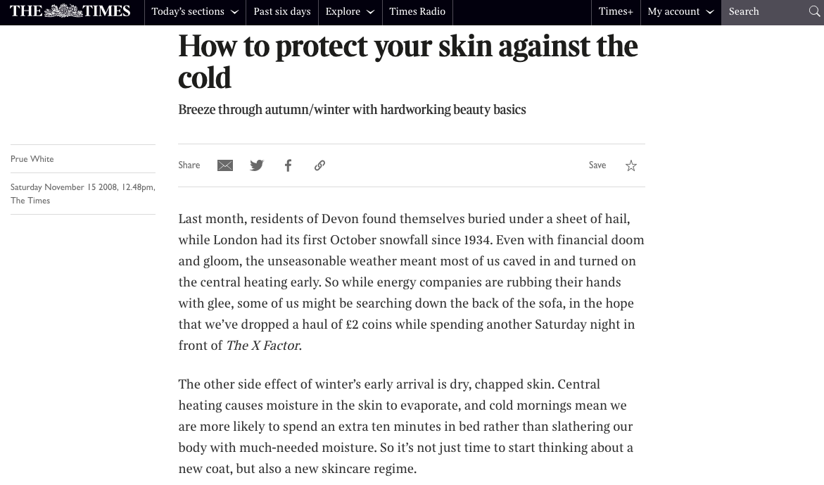 The Times: How to protect your skin against the cold
