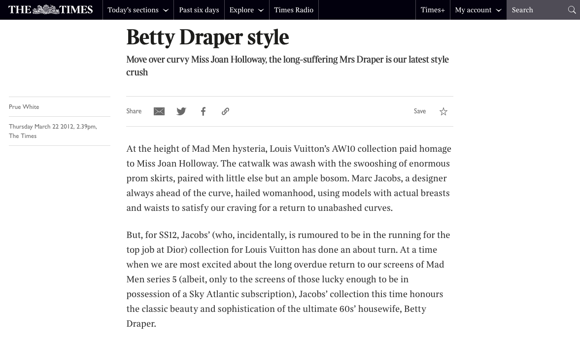 The Times: Betty Draper style